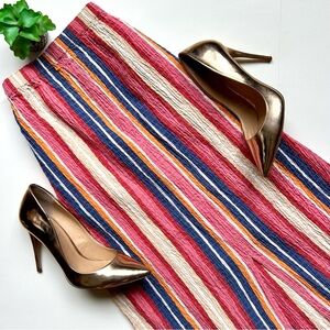 Mara Hoffman Alba Maxi Skirt Crinkle Pleated Rainbow Stripe Front Slit Pockets M